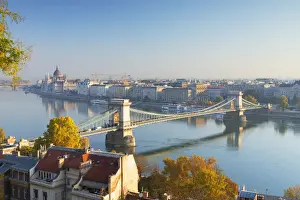 Chain Bridge (Szechenyi Bridge) and Parliament Building, Budapest, Hungary