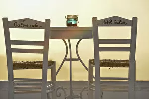 Cafe Gallery: Chairs and table, Santorini, Kyclades, South Aegean, Greece, Europe