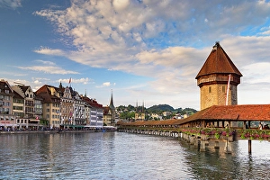 Lucerne Prints: Chapel Bridge and Reuss River, Lucerne, Switzerland
