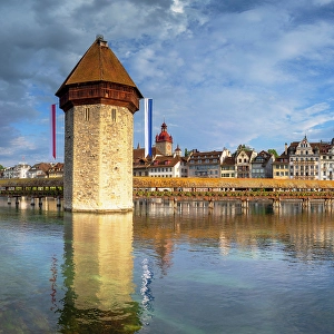 Town Hall Prints: Chapel Bridge and Reuss River, Lucerne, Switzerland