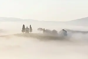 Val Dorcia Prints: The Chapel of Madonna di Vitaleta shrouded in mist at dawn