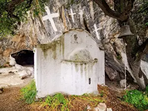 Samos Prints: Chapel of Panagia Sarantaskaliotissa at the entrance to The Cave of Pythagoras