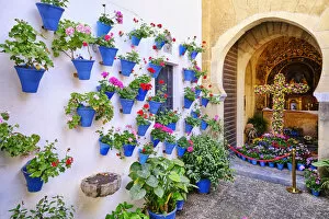 Chapel of San Basilio district, full of flowers during the Cruces de Mayo (May Crosses) Festival. Cordoba, Andalucia