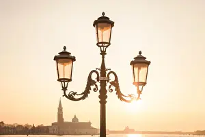 Street Light Prints: characteristic venetian lamp post in Riva degli Schiavoni, in the background the island
