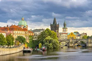 Charles Bridge and Church of Saint Francis of Assisi with Old Town Bridge Tower against