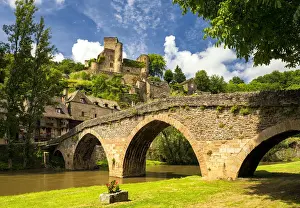 Languedoc Prints: Chateau Belcastel & 15th Century Bridge over Aveyron River, Belcastel, Occitanie, France