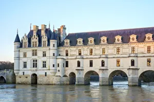 Luxurious Gallery: Chateau de Chenonceau over the Cher River at sunset, Chenonceaux, Indre-et-Loire