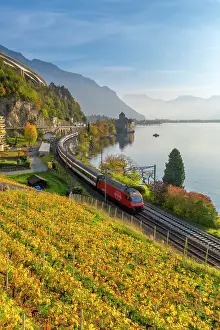 Train Prints: Chateau de Chillon, Dents du Midi & Lake Geneva (Lac Leman), Vaud, Switzerland