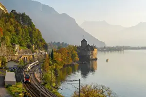Vaud Prints: Chateau de Chillon, Dents du Midi & Lake Geneva (Lac Leman), Vaud, Switzerland
