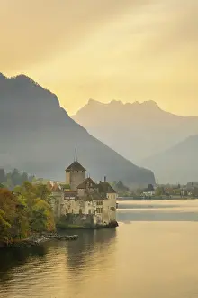 Vaud Prints: Chateau de Chillon, Dents du Midi & Lake Geneva (Lac Leman), Vaud, Switzerland