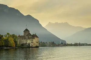 Vaud Prints: Chateau de Chillon, Dents du Midi & Lake Geneva (Lac Leman), Vaud, Switzerland