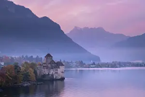Vaud Prints: Chateau de Chillon, Dents du Midi & Lake Geneva (Lac Leman), Vaud, Switzerland