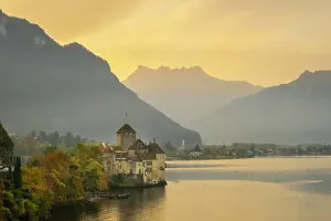 Vaud Prints: Chateau de Chillon, Dents du Midi & Lake Geneva (Lac Leman), Vaud, Switzerland