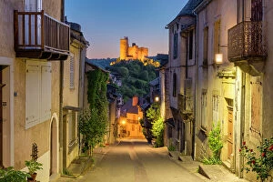 Images Dated 1st July 2022: Chateau de Najac & Village at Night, Aveyron, Occitanie, France