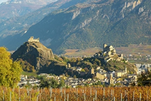 Sion Prints: Chateau de Tourbillon & Basilique de Valere, Sion, Rhone Valley, Valais, Switzerland