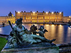 Paris Prints: Chateau Versailles at night illuminated Versailles, France