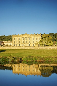 Derbyshire Prints: Chatsworth House reflected in River Derwent