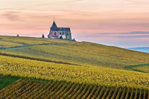 Images Dated 7th December 2015: Chavot Courcourt church at dusk, Champagne Ardenne, France
