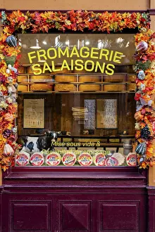 Grand Est Prints: Cheese shop window, Ribeauville, Haut-Rhin, Alsace, Grand Est, France