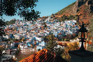 Chefchaouen from above, the Blue City in Morocco, North Africa