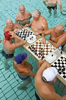 Peter Adams Collection: Chess players, Thermal baths & pools, Szechenyi Baths, Budapest, Hungary