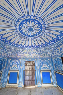 Rajput Architecture Prints: Chhavi Niwas, The Blue Room at The City Palace, City Palace, Jaipur, Rajasthan, India