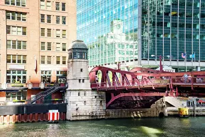 Mid West Prints: Chicago River and River walk, Clark Street Bridge Chicago, Illinois, Midwest, USA
