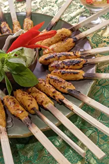 Ubud Prints: Chicken Satay cooked at a Balinese cooking class, Bali, Indonesia