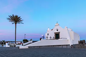 Crosses Prints: Chiesa del Soccorso at Dawn with Full Moon, Forio, Ischia, Campania, Italy