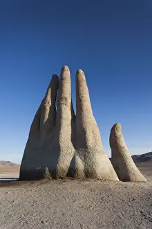 Norte Prints: Chile, Antofagasta-area, Mano del Desierto sculpture by Mario Irarrazaval, 1992