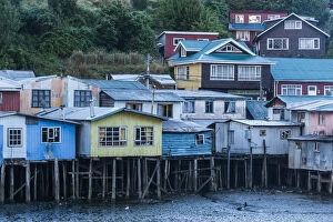 Images Dated 4th July 2013: Chile, Chiloe Island, Castro, palafito stilt houses