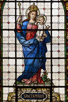Pacific Coast Gallery: Chile, La Serena, Iglesia Catedral cathedral, stained glass window, Virgin Mary
