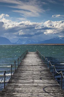 Chile, Magallanes Region, Puerto Natales, Seno Ultima Esperanza bay, pier at Puerto Chile, Magallanes Region, Puerto Natales, Seno Ultima Esperanza bay, pier at Puerto