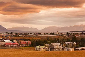 Magallanes Region Prints: Chile, Magallanes Region, Puerto Natales, elevated town view
