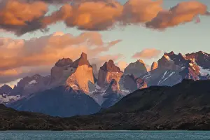 Southern Prints: Chile, Magallanes Region, Torres del Paine National Park, Lago Pehoe, dawn landscape