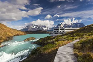 Lago Pehoe Prints: Chile, Magallanes Region, Torres del Paine National Park, Lago Pehoe, Explora Hotel