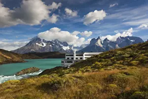 Lago Pehoe Prints: Chile, Magallanes Region, Torres del Paine National Park, Lago Pehoe, Explora Hotel