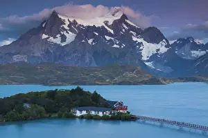 Chile, Magallanes Region, Torres del Paine National Park, Lago Pehoe, elevated view