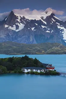 Lago Pehoe Prints: Chile, Magallanes Region, Torres del Paine National Park, Lago Pehoe, elevated view