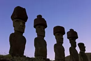 Images Dated 19th March 2008: Chile, Rapa Nui, Easter Island, Anakena beach, monolithic giant stone Moai statues of Ahu Nau Nau