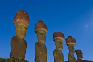 Chile, Rapa Nui, Easter Island, Anakena beach, monolithic giant stone Moai statues
