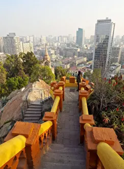 Chile, Santiago, Cityscape viewed from the Santa Lucia Hill