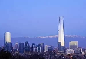 Images Dated 27th June 2016: Chile, Santiago, Twilight view from the Parque Metropolitano towards the high raised