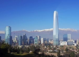 Images Dated 27th June 2016: Chile, Santiago, View from the Parque Metropolitano towards the high raised buildings