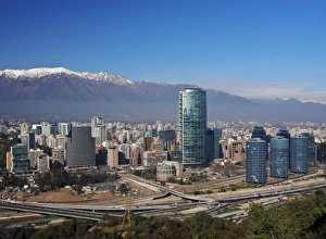 Images Dated 27th June 2016: Chile, Santiago, View from the Parque Metropolitano towards the high raised buildings