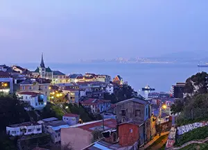 Chile, Valparaiso, Elevated view of the historic quarter Cerro Concepcion, declared