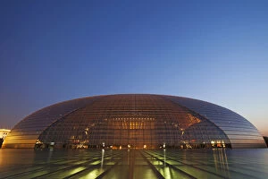 Night View Gallery: China, Beijing, Concert Hall by French Architect Paul Andreu