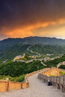 Wall Prints: China, Beijing, Great wall of Badaling, sunset on the great wall