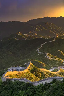 Mountain Area Prints: China, Beijing, Great wall of Badaling, sunset on the great wall
