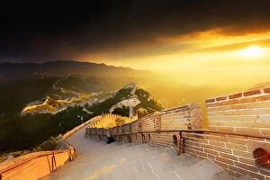 Wall Collection: China, Beijing, Great wall of Badaling, sunset on the great wall